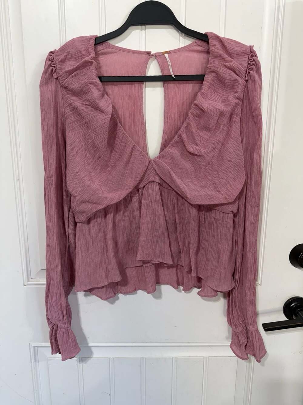 Free People Daia Ruffle Long Sleeve V-Neck Blouse Mauve Pink